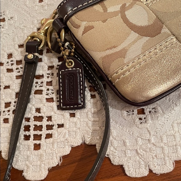 Coach Gold and Brown Patchwork Wristlet - Picture 3 of 4